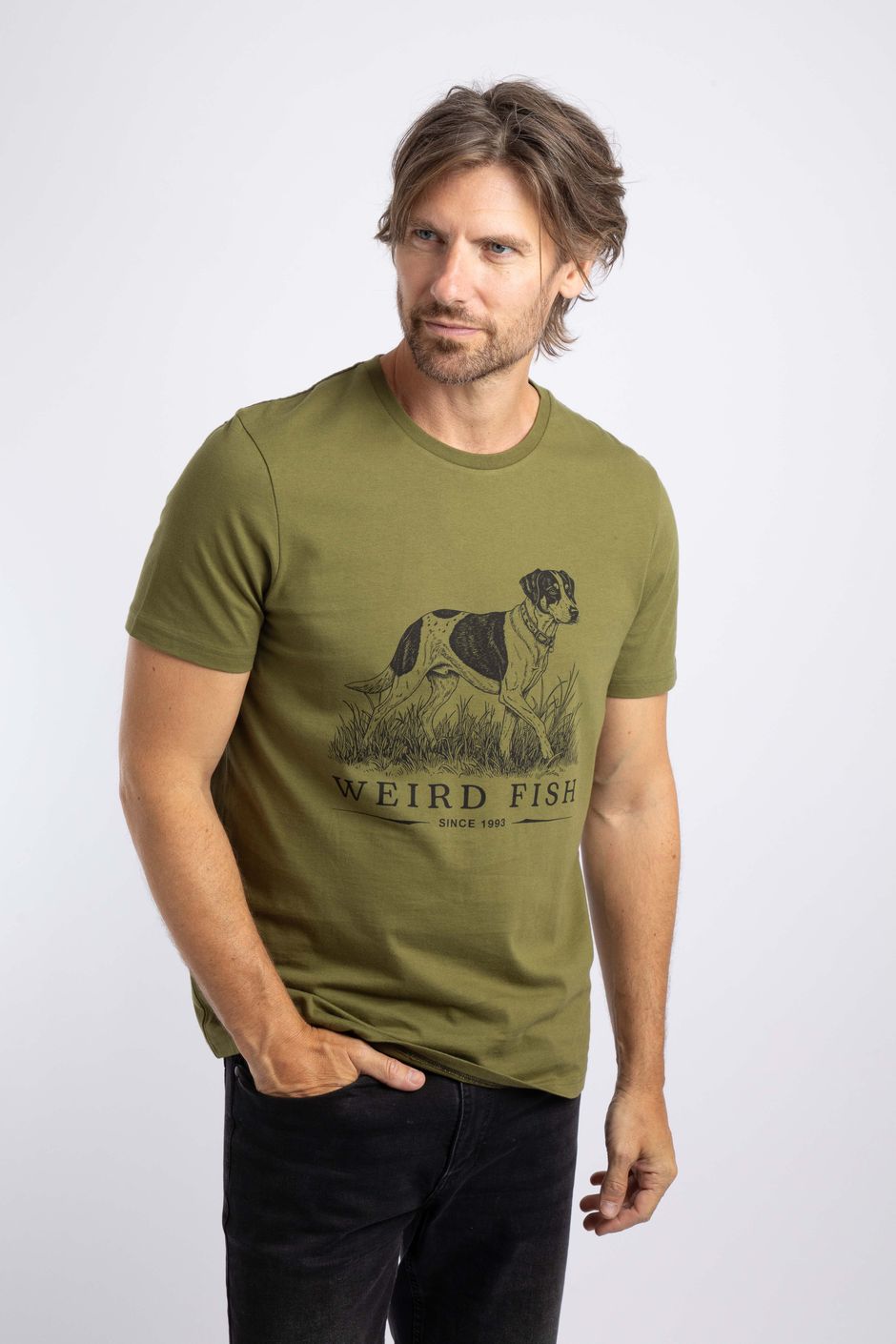 Working Dog Front Print Graphic T-Shirt Olive Moss
