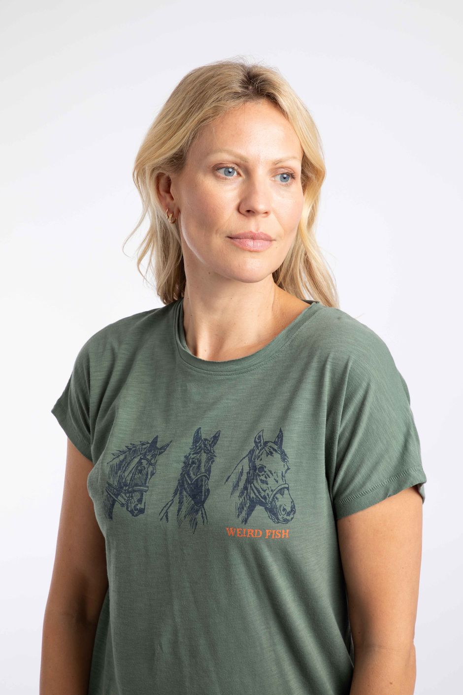 Sketchy Horse Front Print Cotton Graphic T-Shirt Military Green