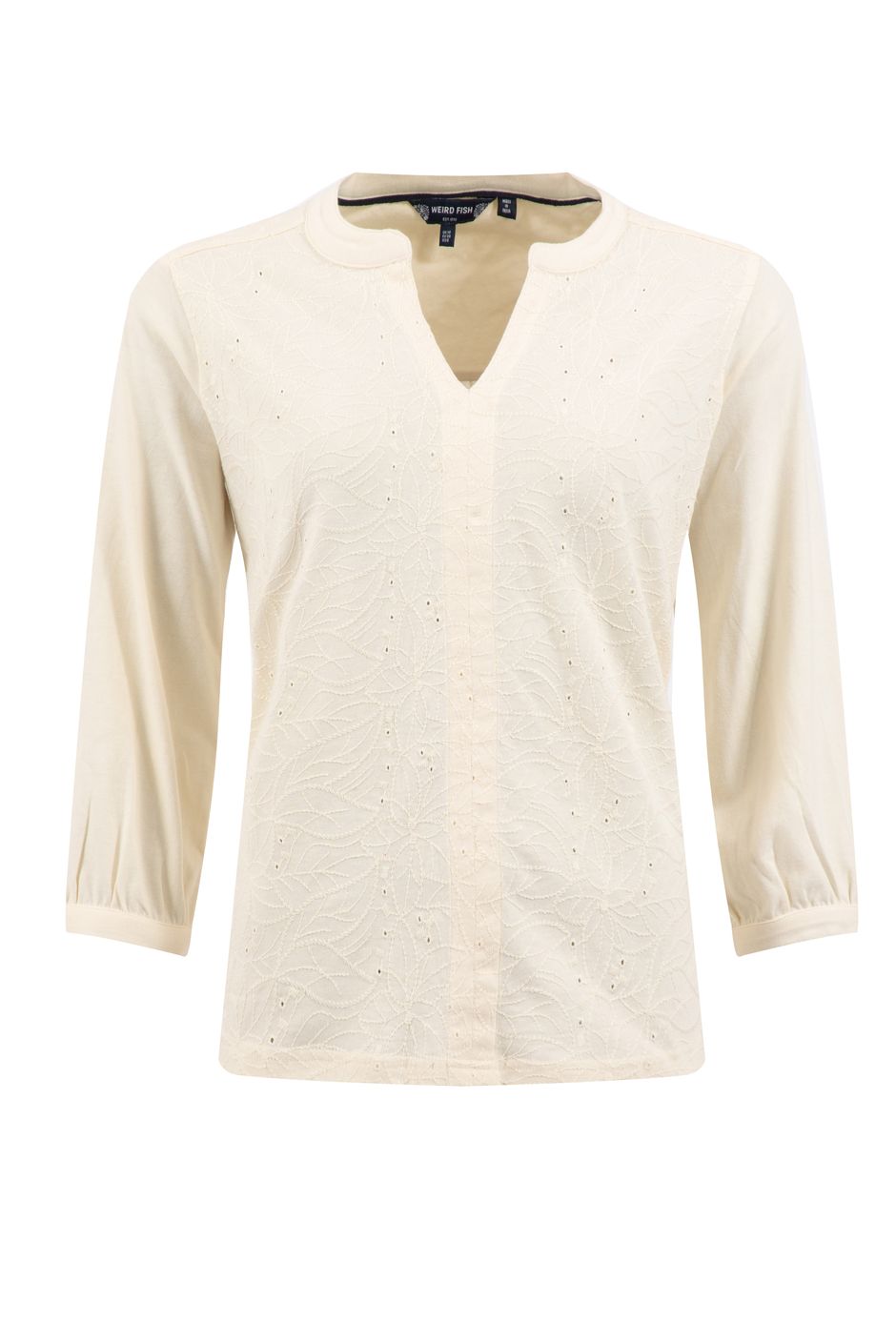 Mabel Broidery 3/4 Sleeve Top Eggnog