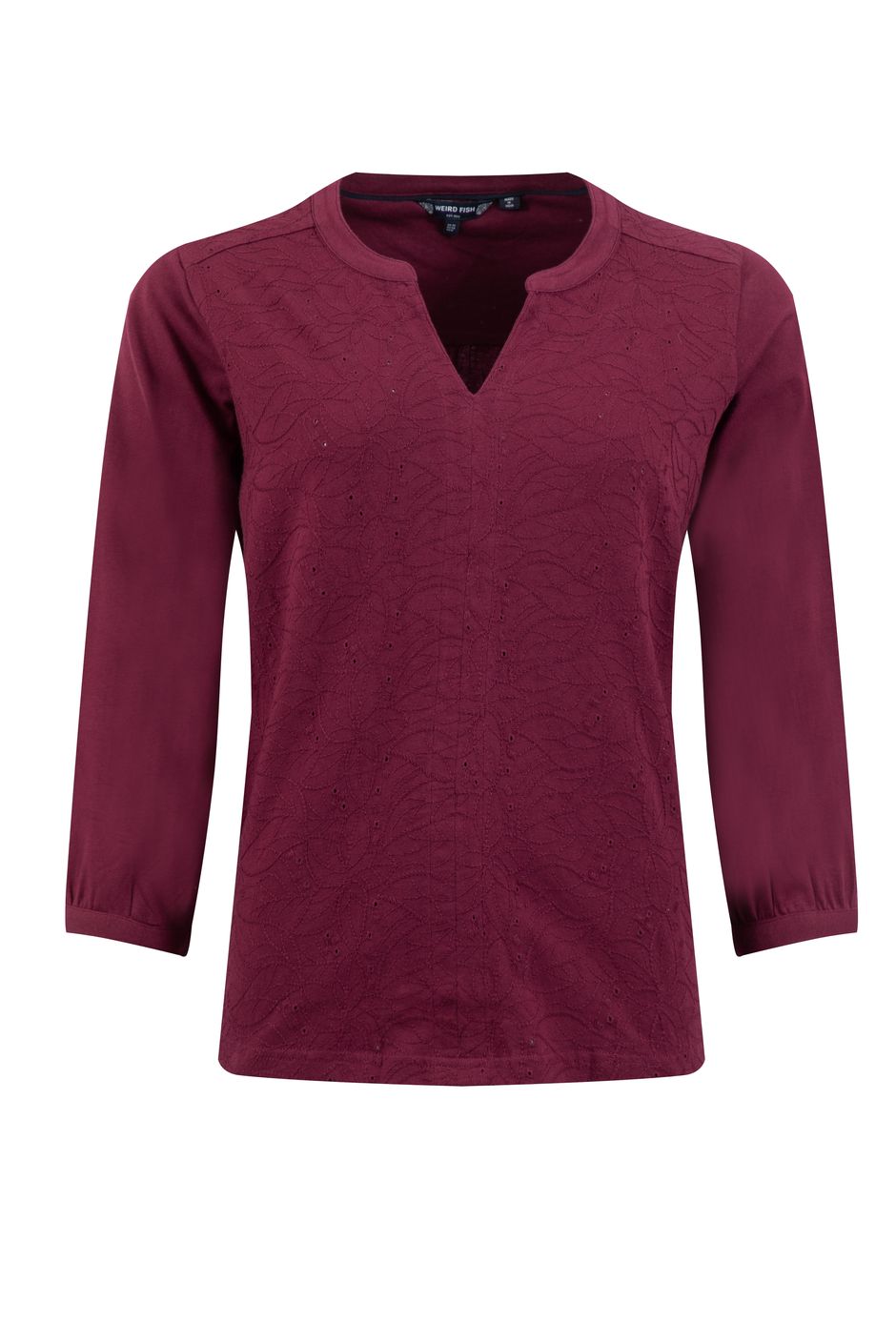 Mabel Broidery 3/4 Sleeve Top Red Grape