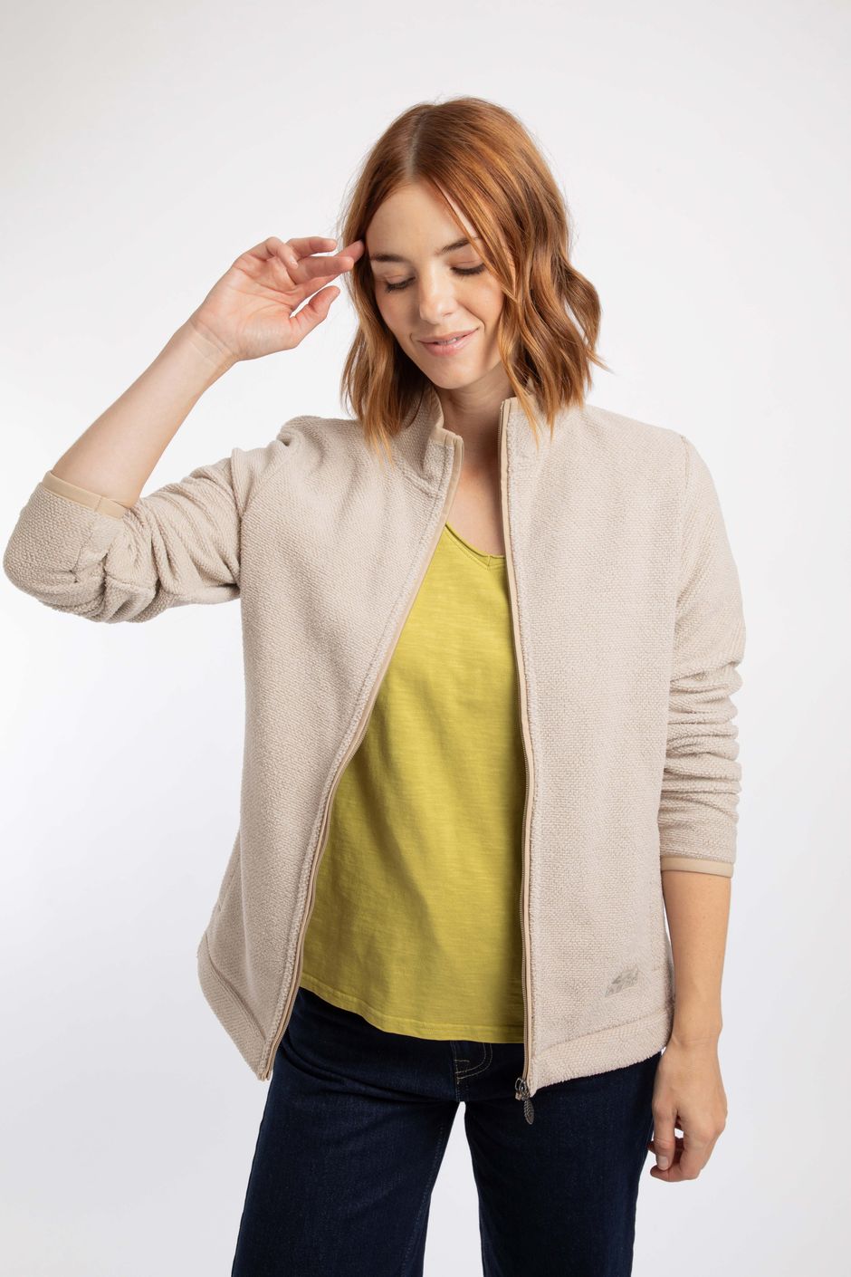 Cheryl Textured Full Zip Fleece Oatmeal