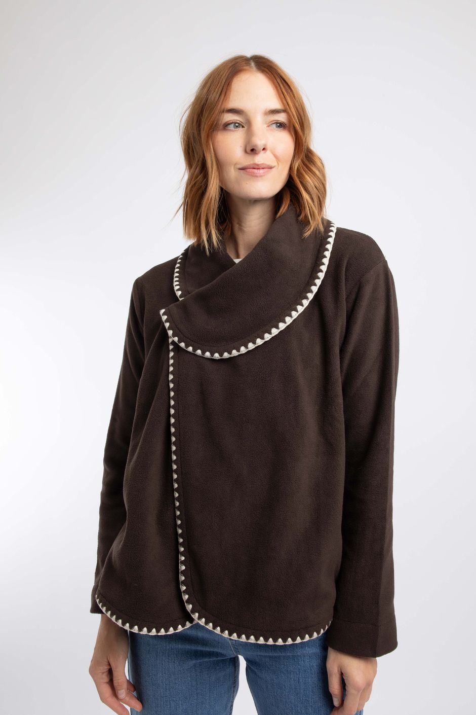 Tamara Asymmetric Fleece Cardigan Chocolate
