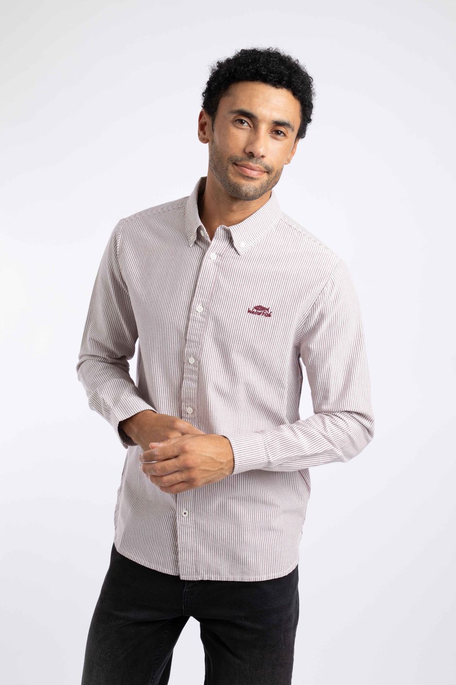 Benedict Striped Oxford Shirt Deep Crimson