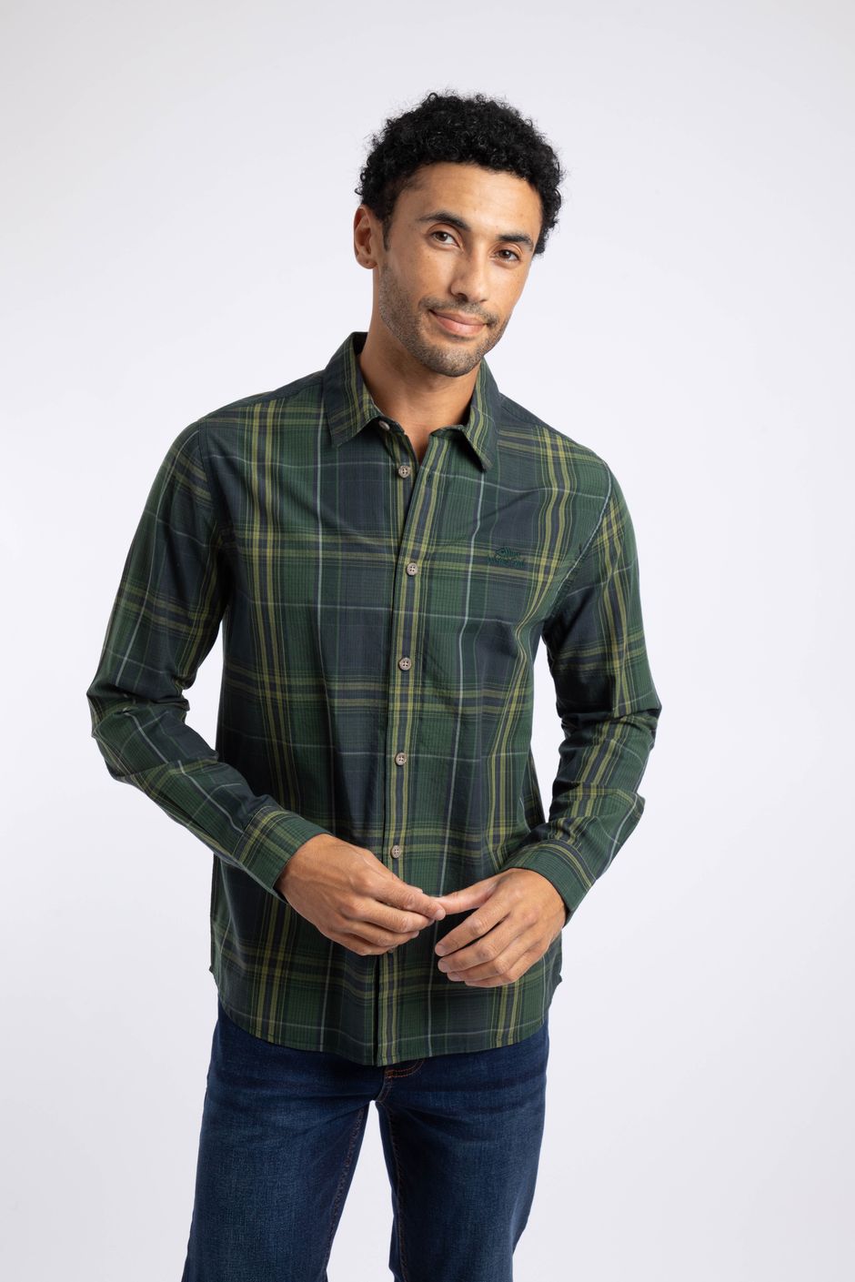 Lando Long Sleeve Check Shirt Beetle Green