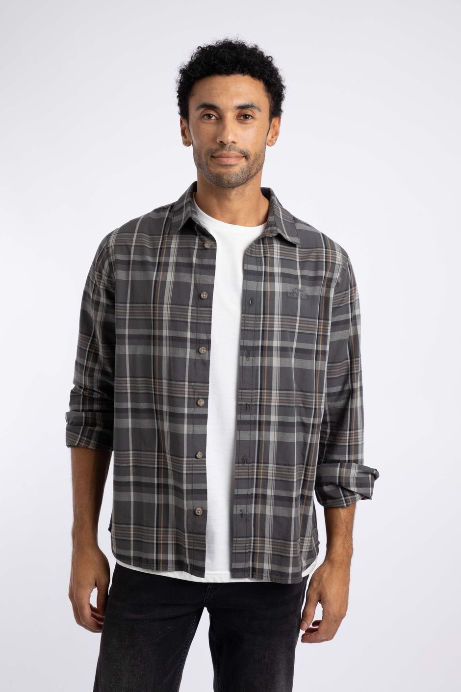 Lando Long Sleeve Check Shirt Iron Stone