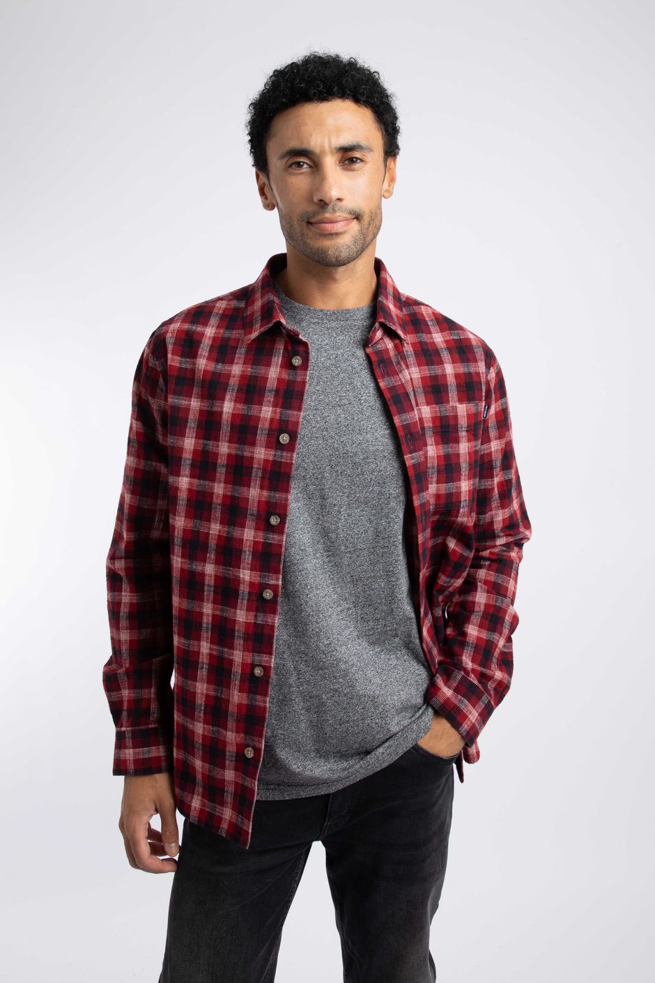 Sode Long Sleeve Check Shirt Deep Crimson