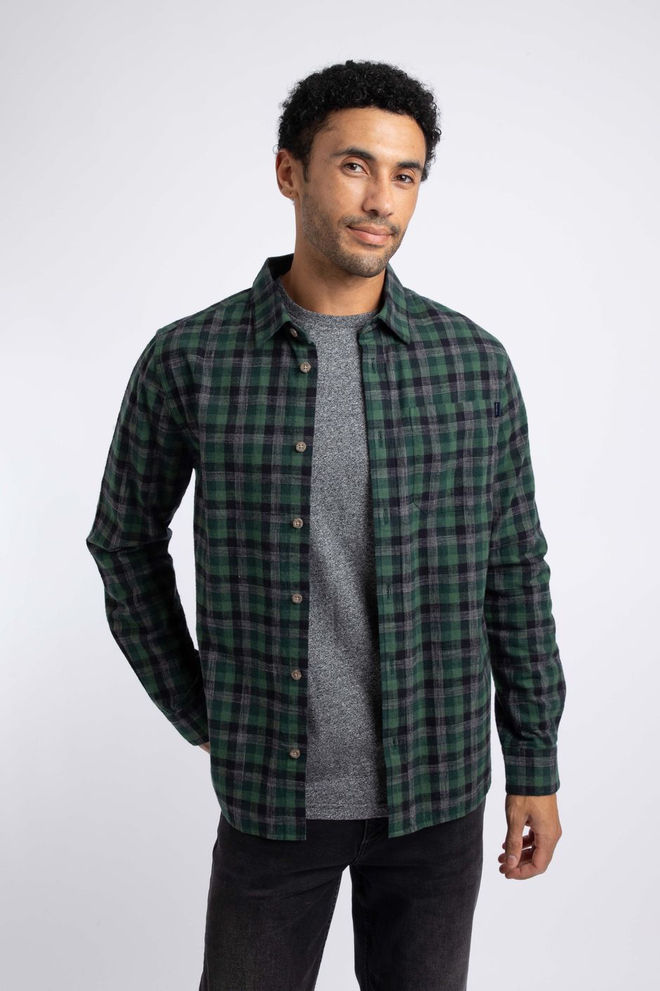 Sode Long Sleeve Check Shirt Dark Green