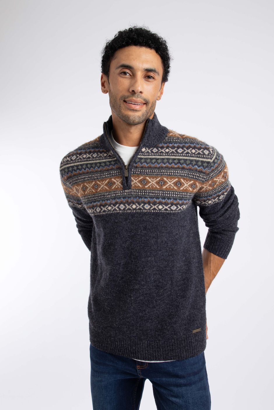 Larner 1/4 Zip Fair Isle Jumper Midnight