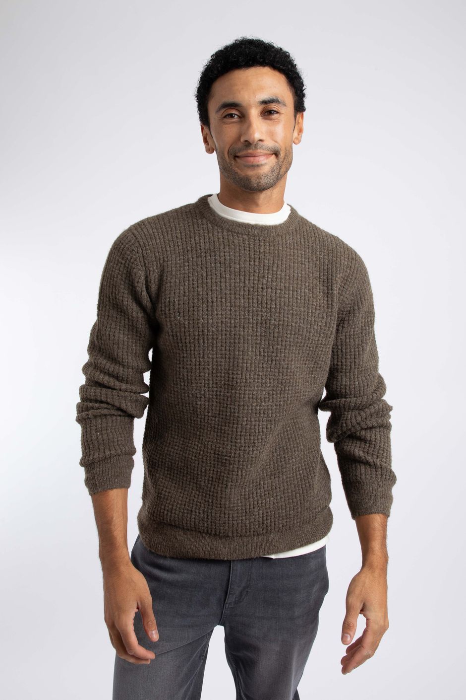 Lunan Square Knit Crew Neck Jumper Coffee