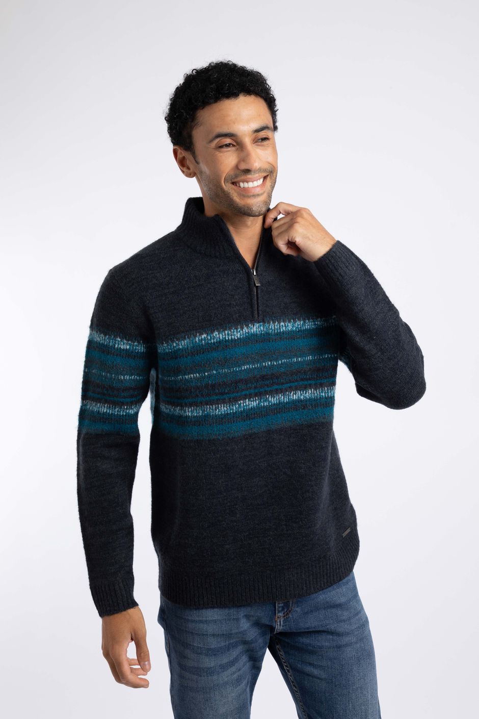 Bertie Fair Isle 1/4 Zip Jumper Navy
