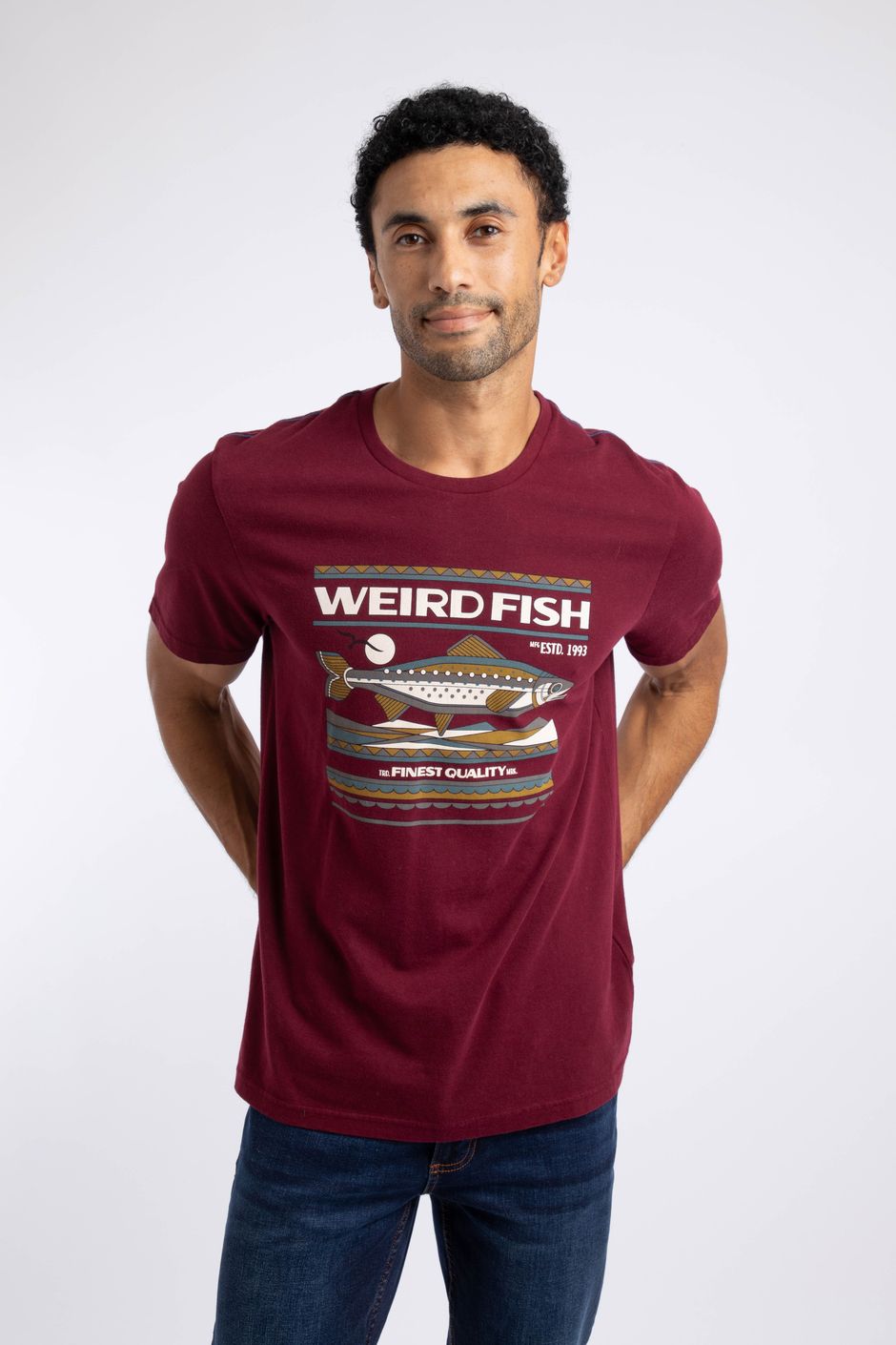 Big Fish Front Print Graphic T-Shirt Deep Crimson
