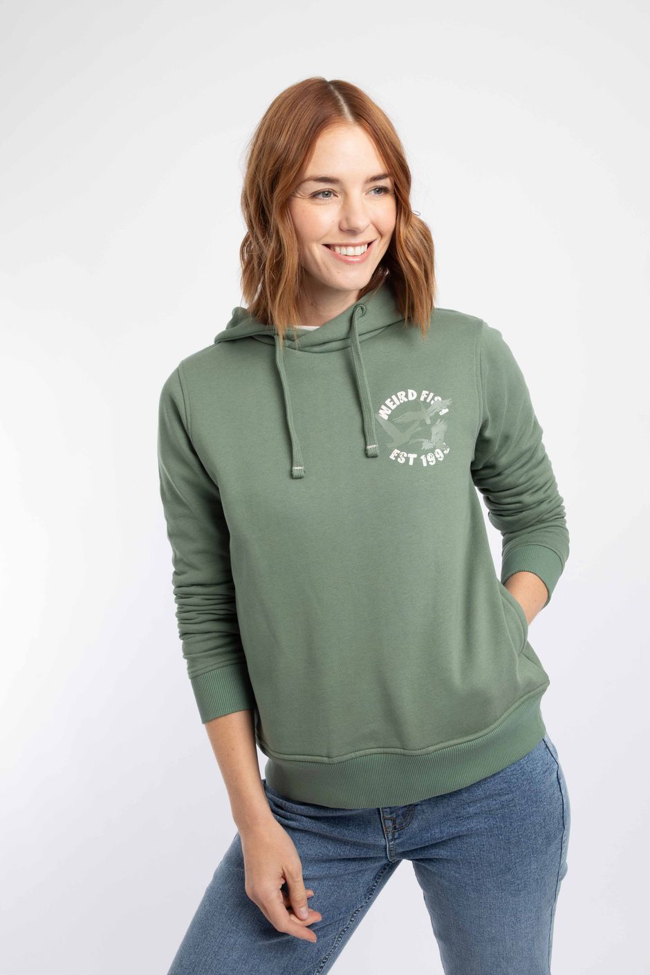 Topaz Front Print Popover Hoodie Military Green