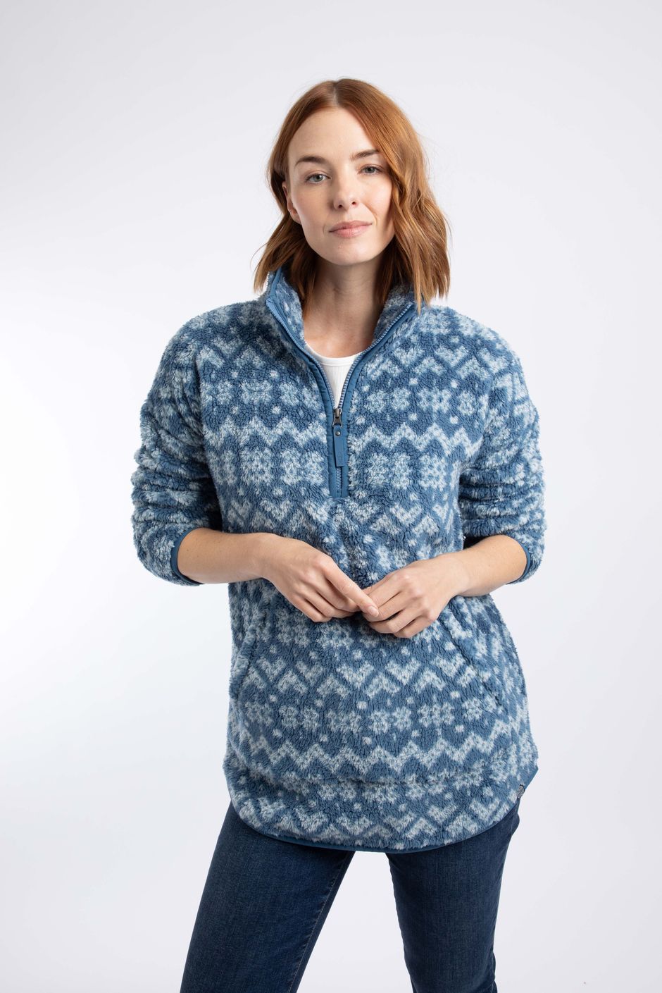Pikard 1/4 Zip Printed Cosy Fleece Light Blue