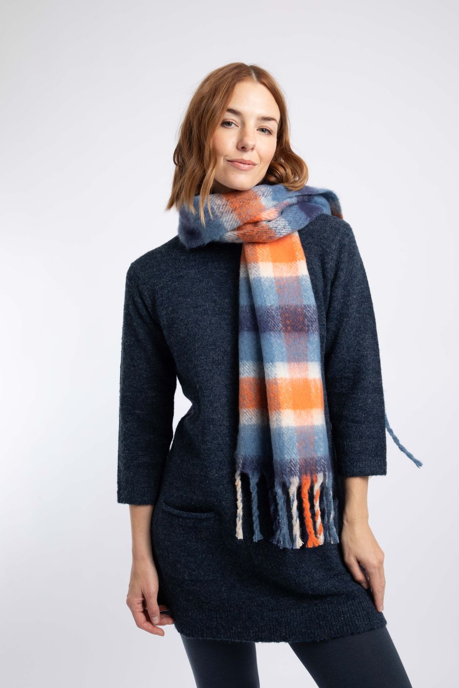 Austell Brushed Blanket Scarf Mid Blue