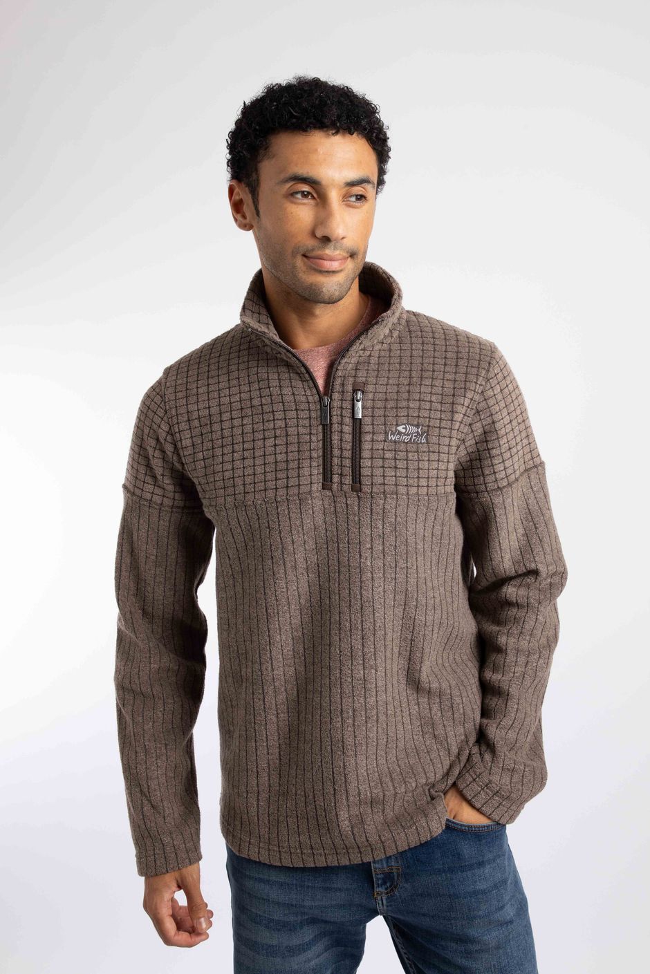 Longmont 1/4 Zip Stripe Grid Fleece Chocolate