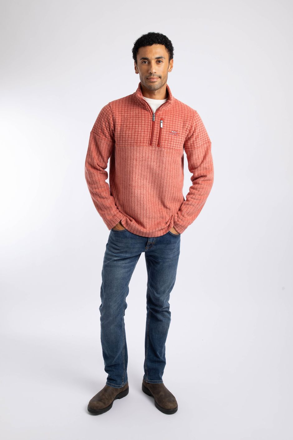 Longmont 1/4 Zip Stripe Grid Fleece Nut