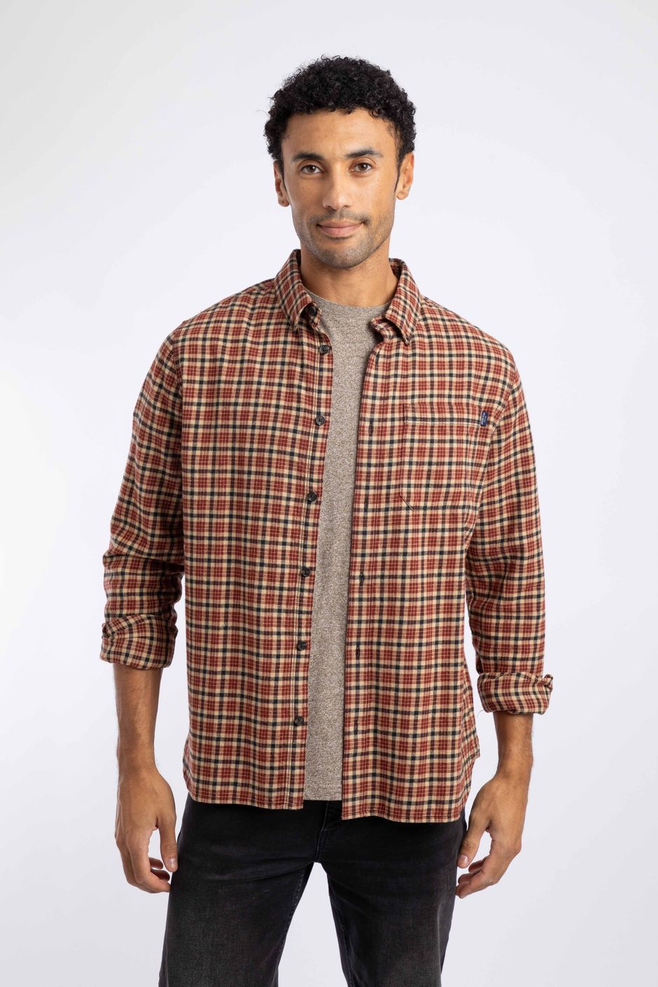 Baskerville Houndstooth Flannel Shirt Burnt Henna