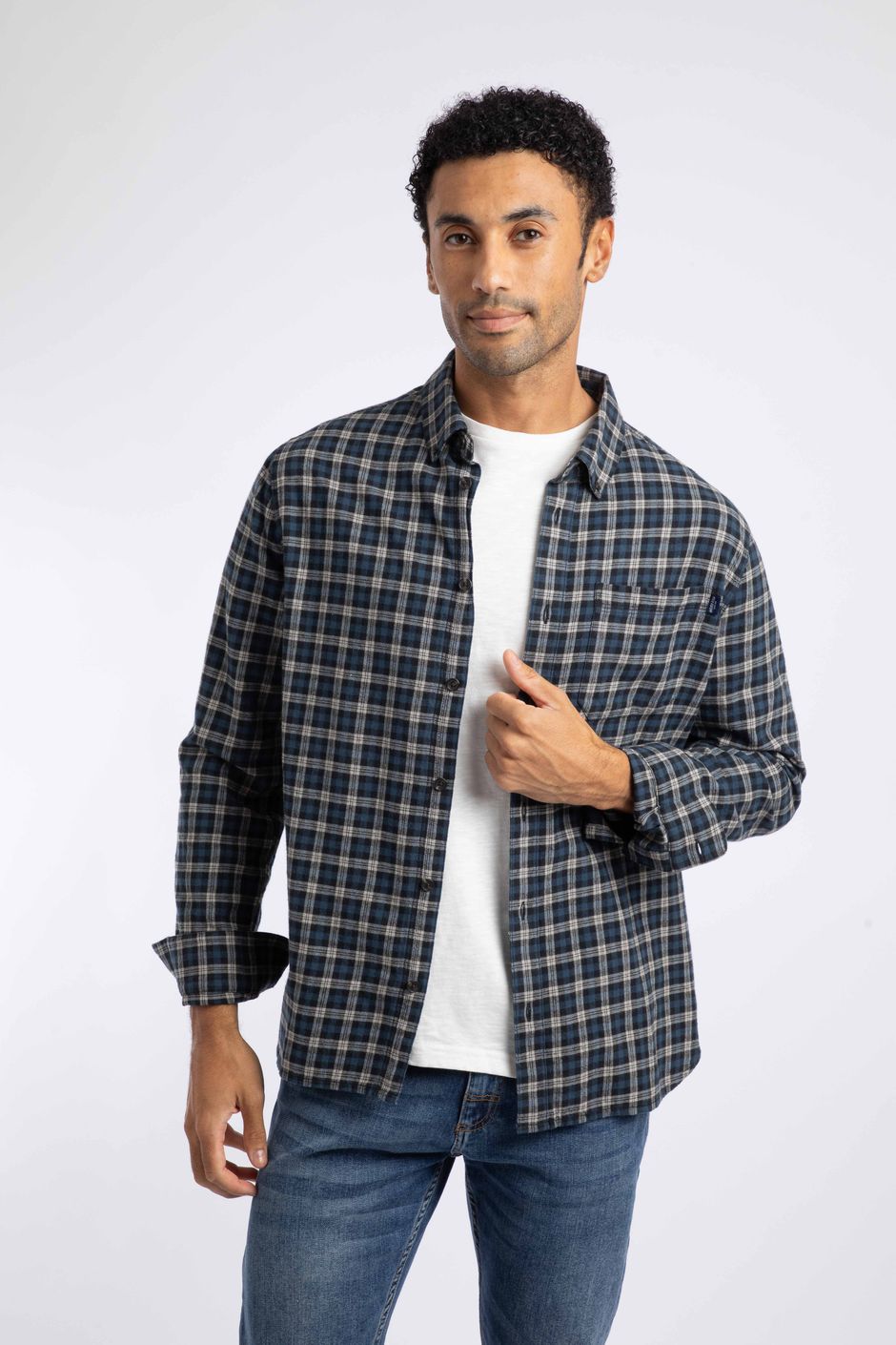 Baskerville Houndstooth Flannel Shirt Ensign Blue