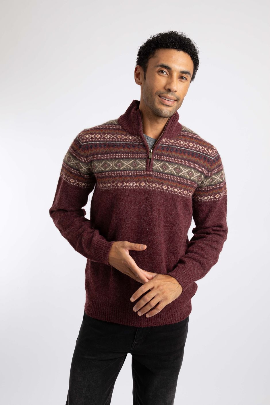 Larner 1/4 Zip Fair Isle Jumper Garnet