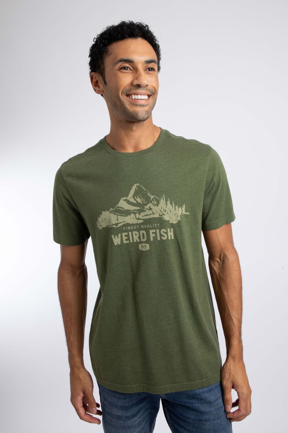 Mountain Peak Front Print Graphic T-Shirt Dark Olive