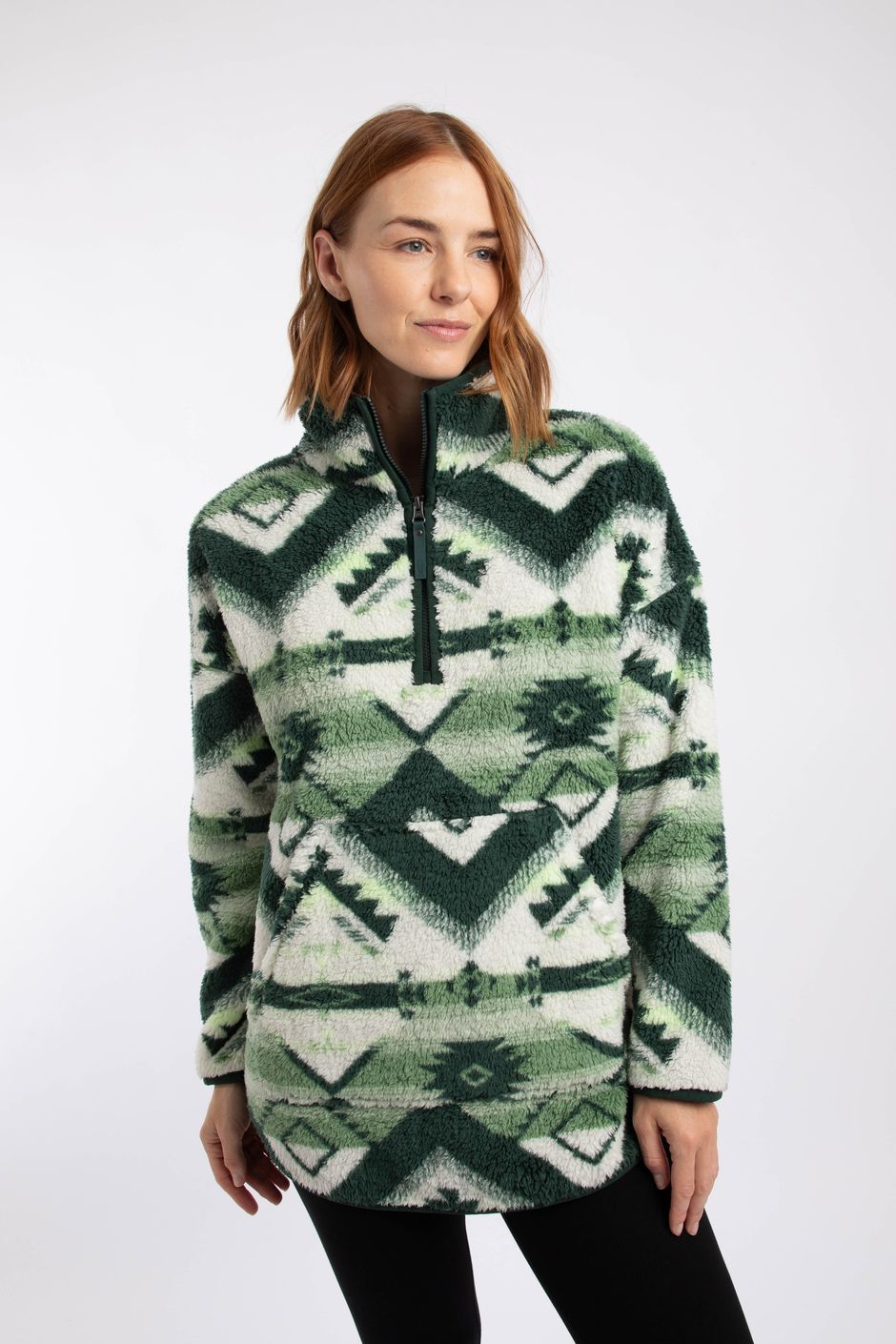 Pikard 1/4 Zip Printed Cosy Fleece Beetle Green