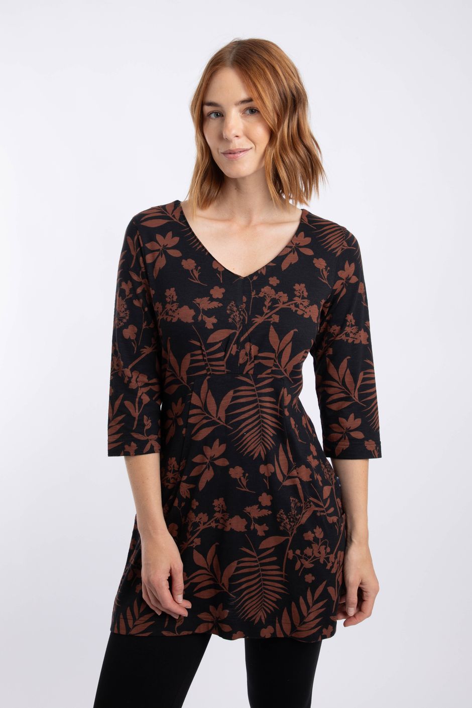 Arielle Printed Jersey 3/4 Sleeve Tunic Bitter Chocolate