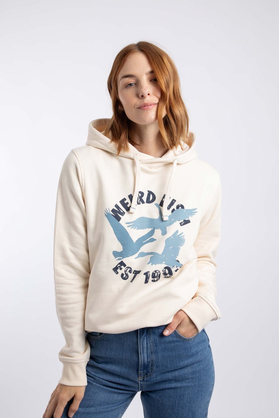 Topaz Front Print Popover Hoodie Eggnog