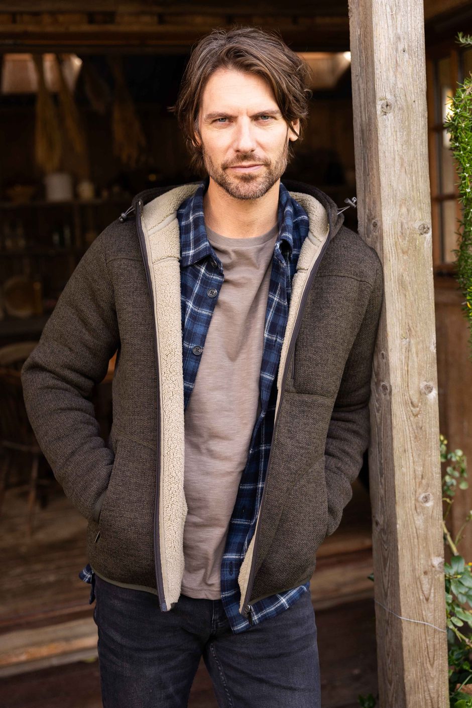 Torpoint Faux Sherling Bonded Full Zip Fleece Hoodie Espresso