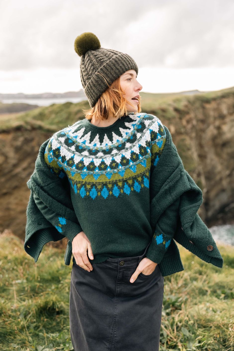 Lowell Fair Isle Jumper Bottle Green