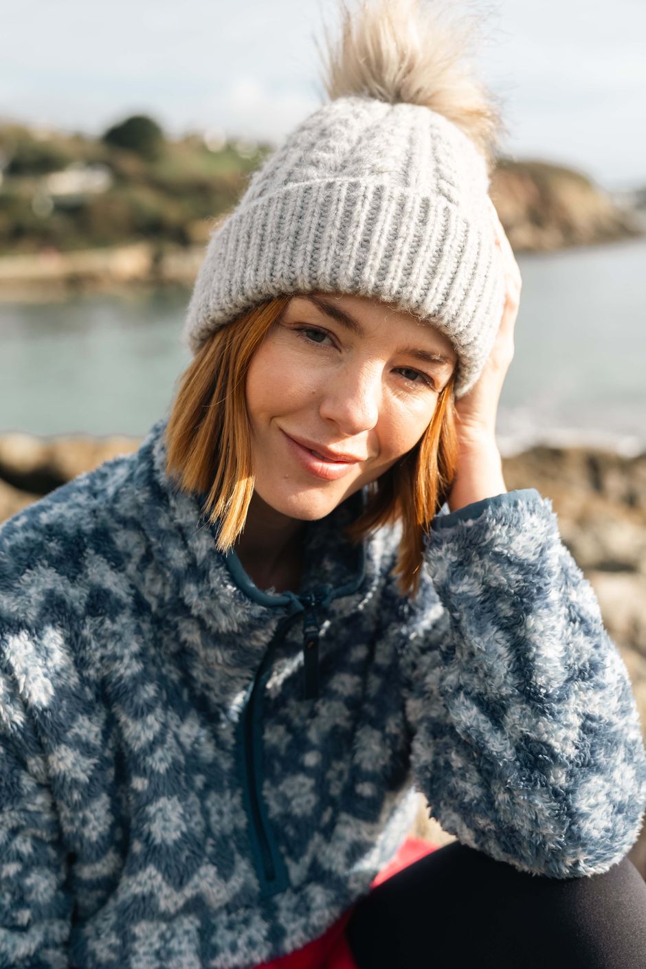 Allerton Cable Knit Bobble Hat Light Grey