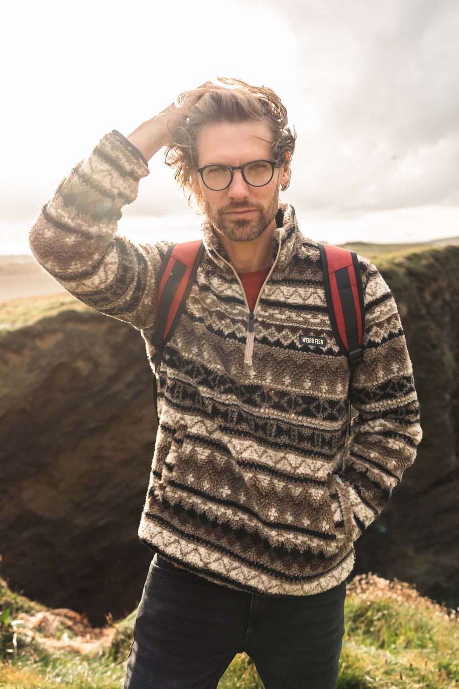 Nash 1/4 Zip Jacquard Borg Fleece SandStone