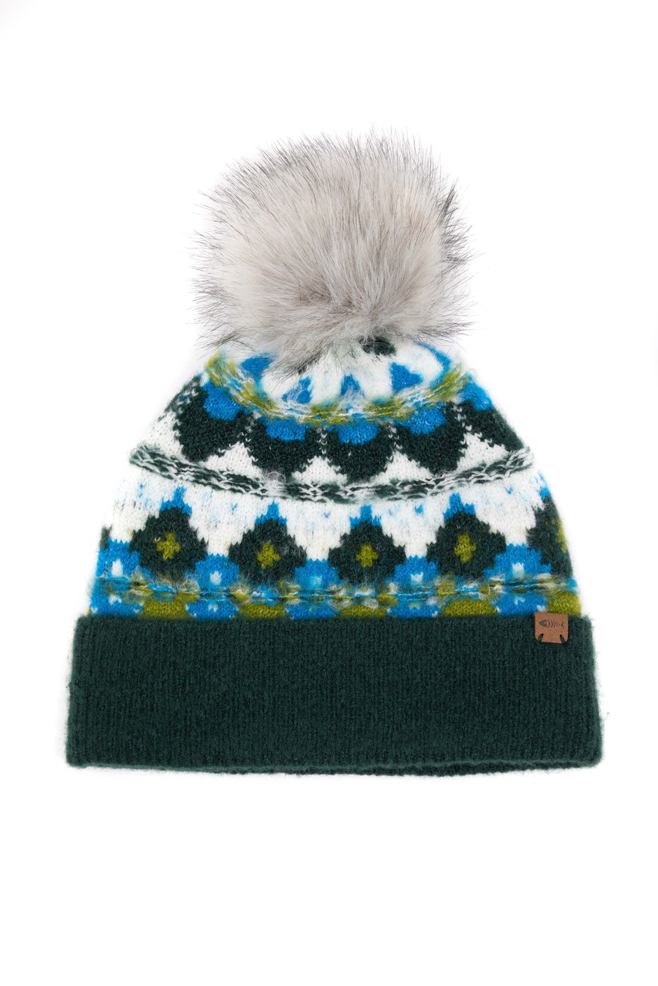 Frady Fair Isle Bobble Hat Bottle Green