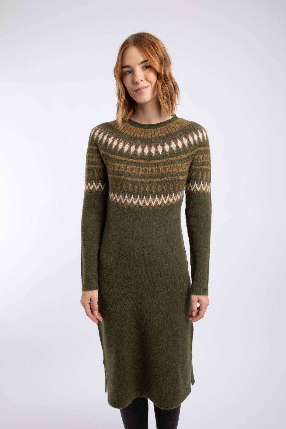 Wren Metallic Fair Isle Knitted Dress Oak Green