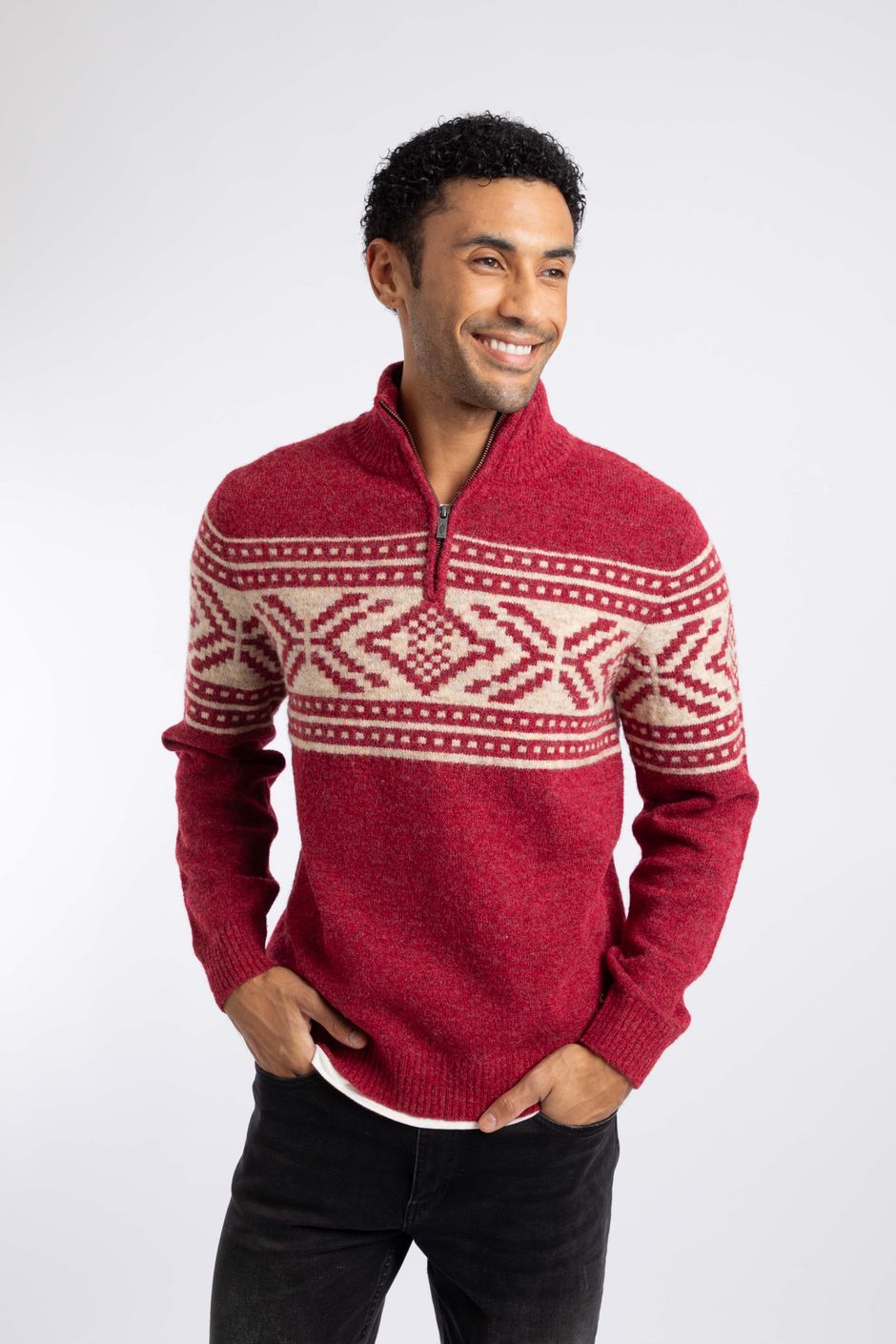 Kilnworth 1/4 Zip Fair Isle Jumper Red