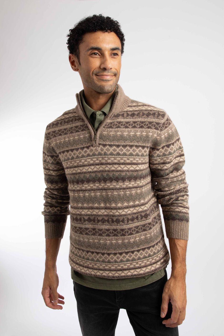 Larwill 1/4 Zip Fair Isle Jumper SandStone