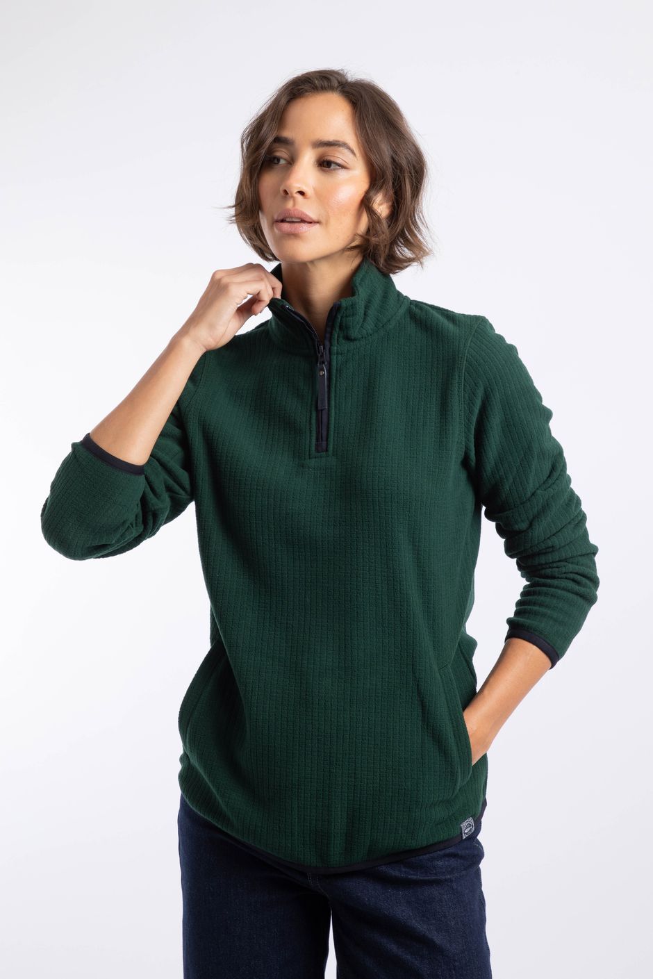Nola 1/4 Zip Grid Fleece Beetle Green