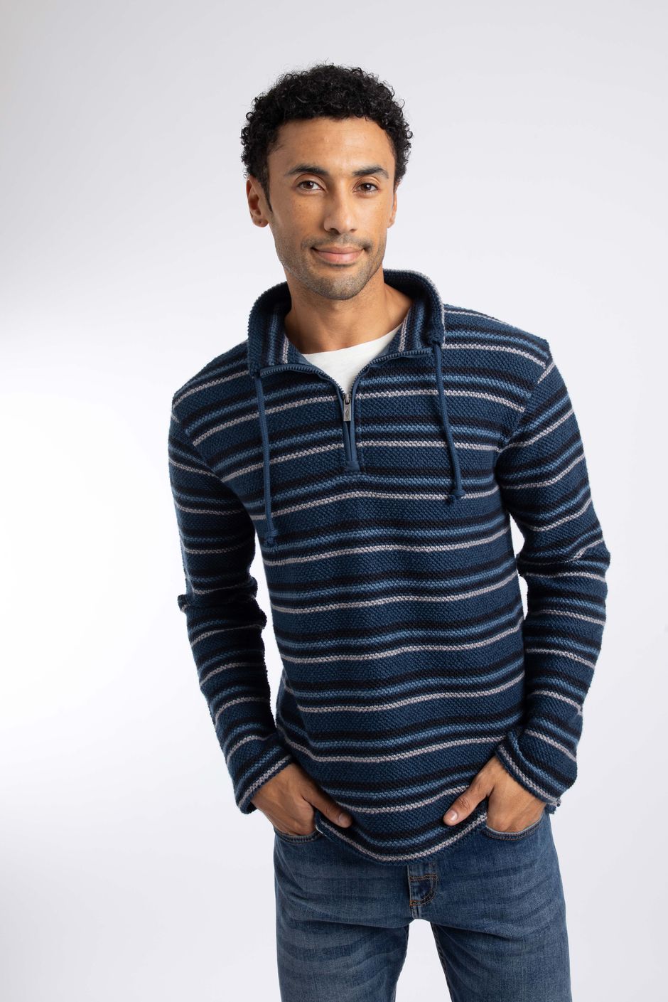 Oscar 1/4 Zip Striped Kierra Knit Macaroni Midnight
