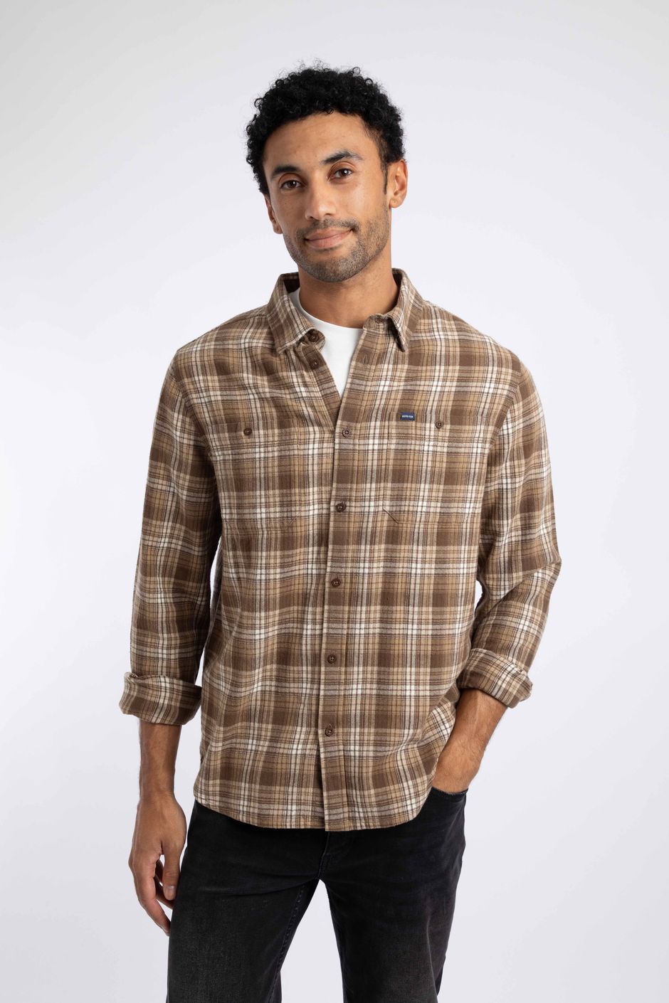 Arden Herringbone Check Shirt SandStone