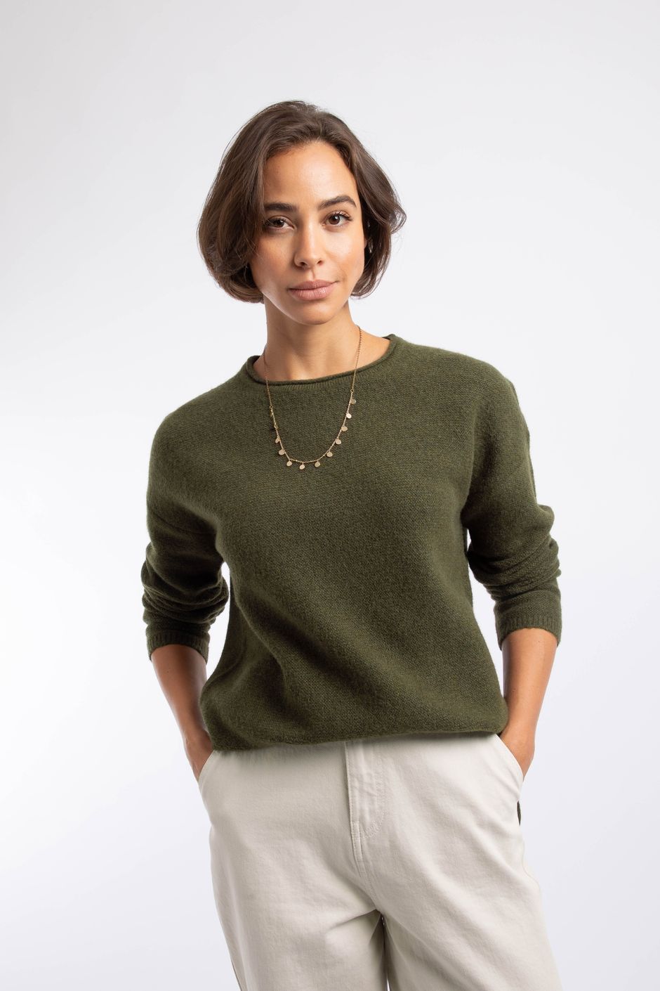 Arlen Textured Crew Neck Jumper Oak Green