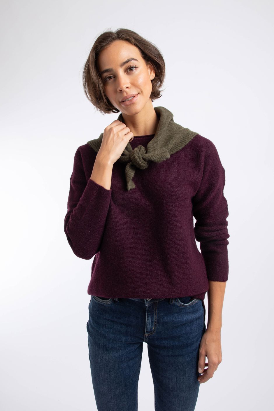 Arlen Textured Crew Neck Jumper Pinot Wine
