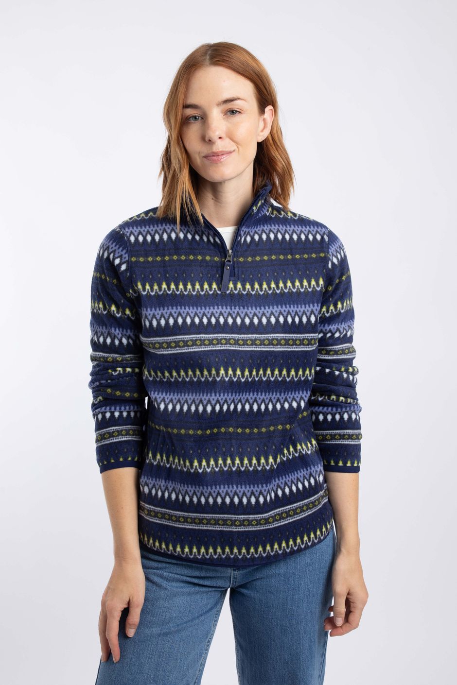 Reena 1/4 Zip Printed Microfleece Dark Navy