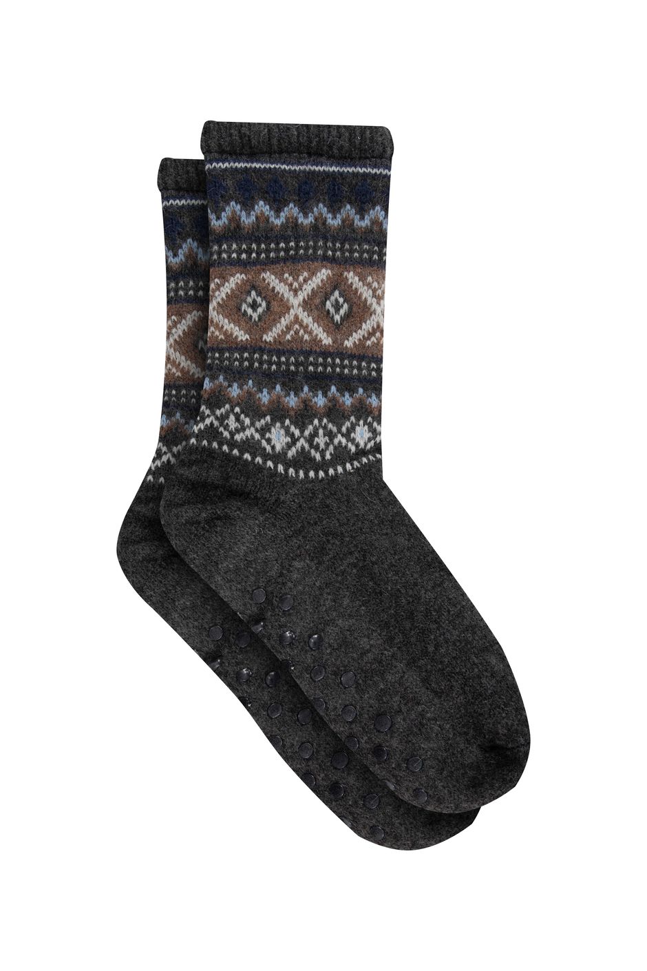 Kochi Fair Isle Cosy Lined Slipper Socks Black