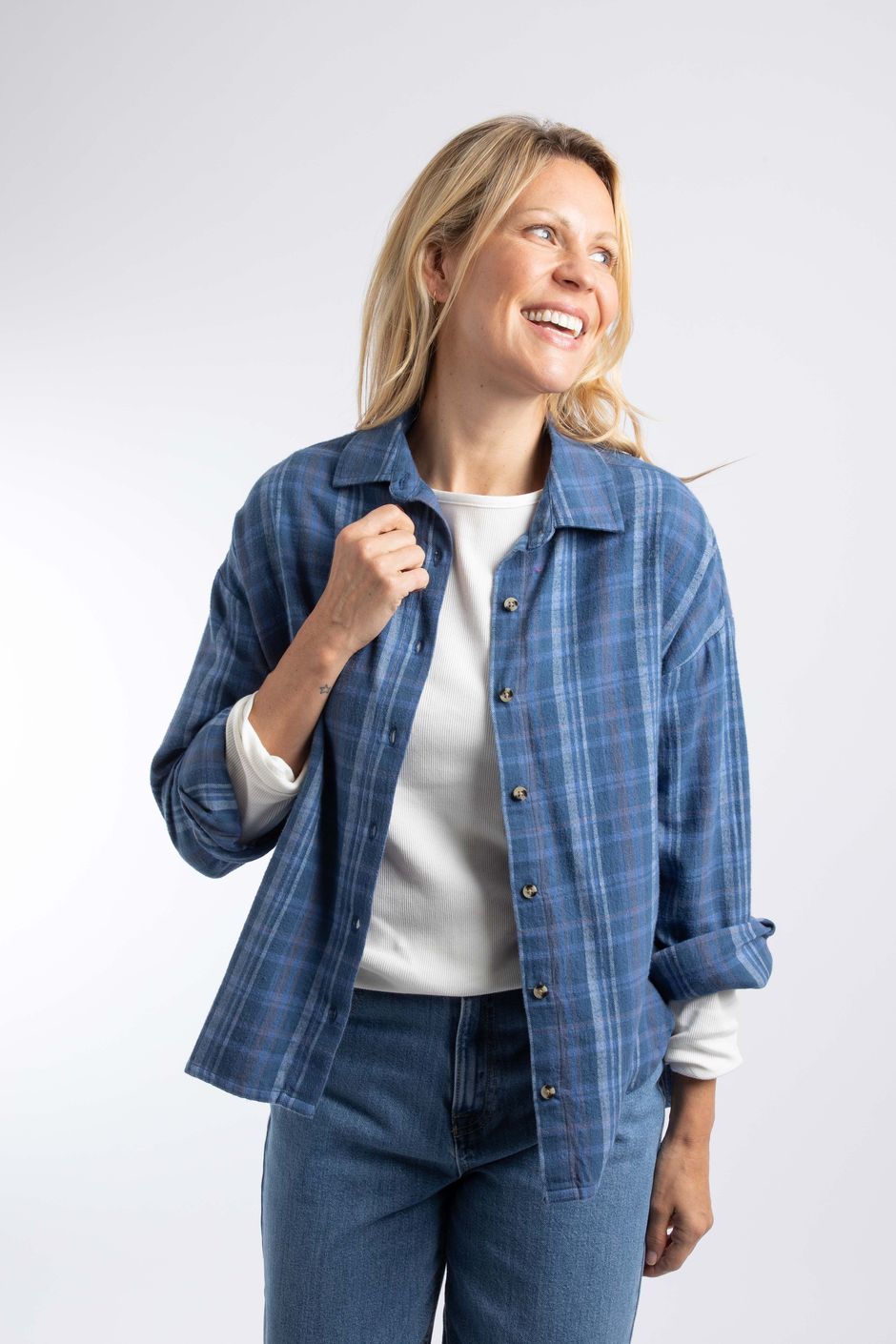 Corin Brushed Check Shirt Ash Blue