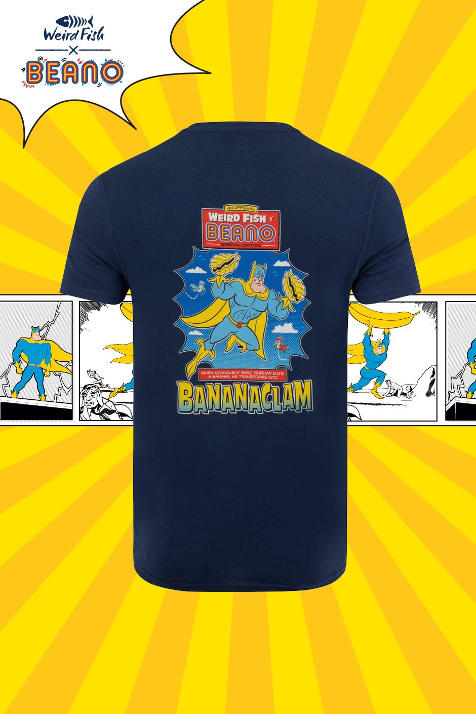 BananaClam Beano Collaboration Back Print Artist T-Shirt Dark Blue