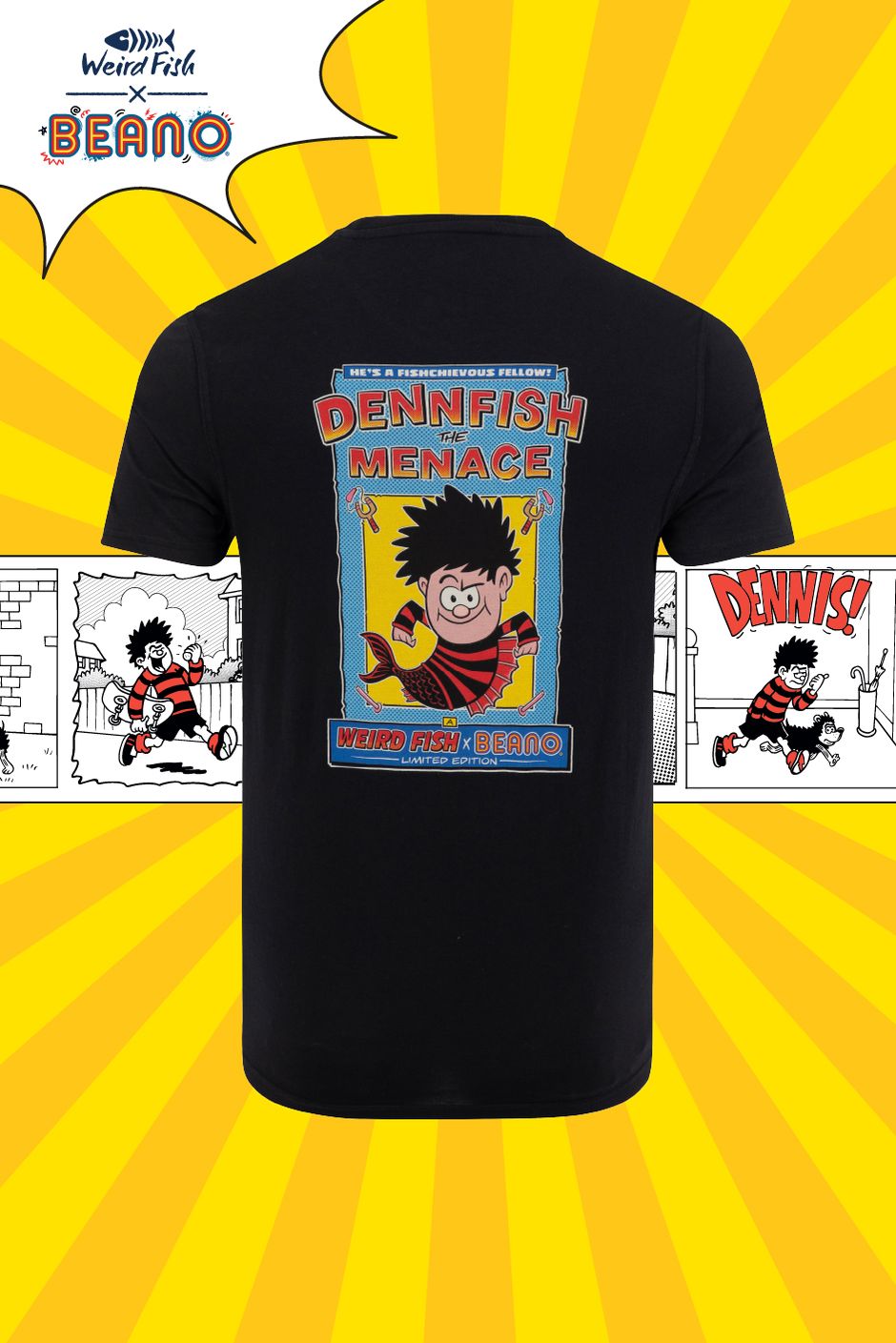 DennFish Beano Collabortation Back Print Artist T-Shirt Black