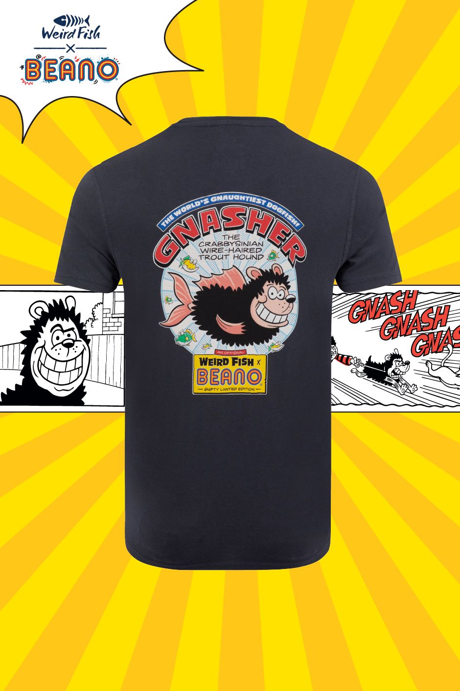 Gnasher Beano Collaboration Back Print Artist T-Shirt Navy