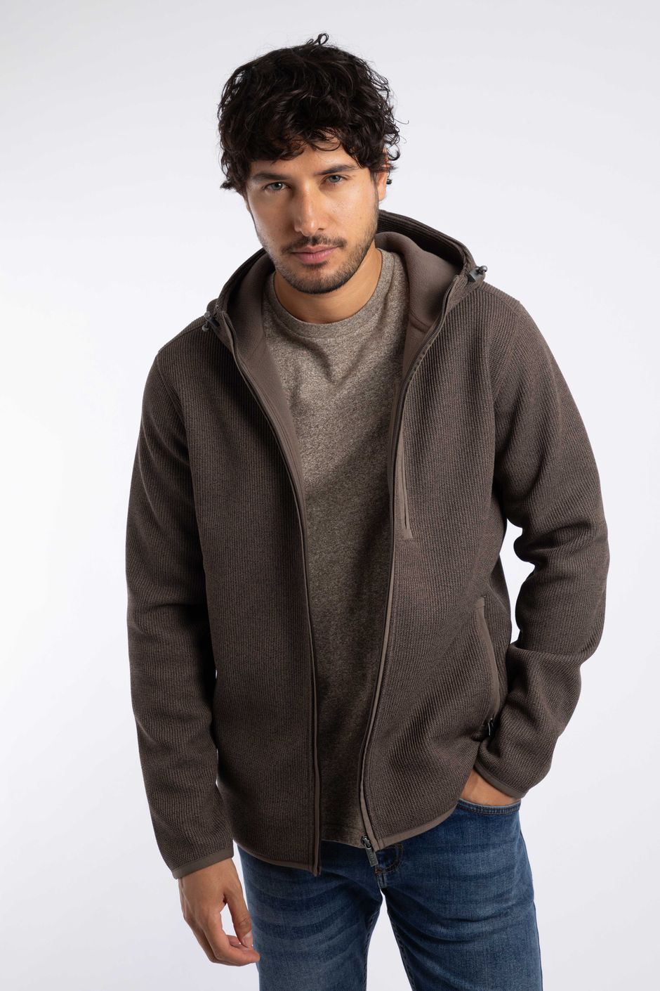Lockie Full Zip Bonded Fleece Hoodie Coffee