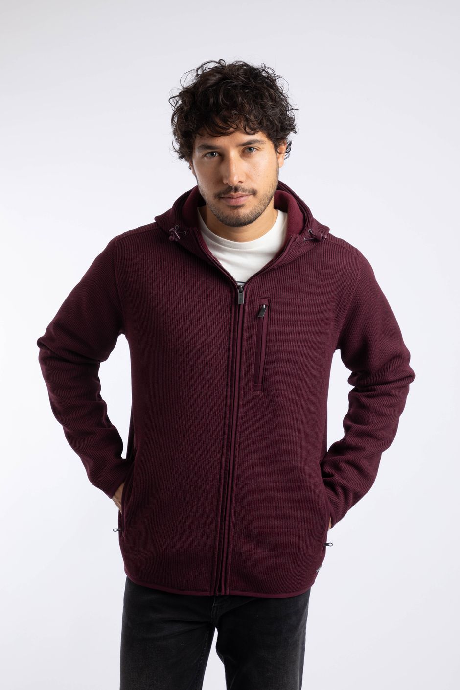 Lockie Full Zip Bonded Fleece Hoodie Dark Wine