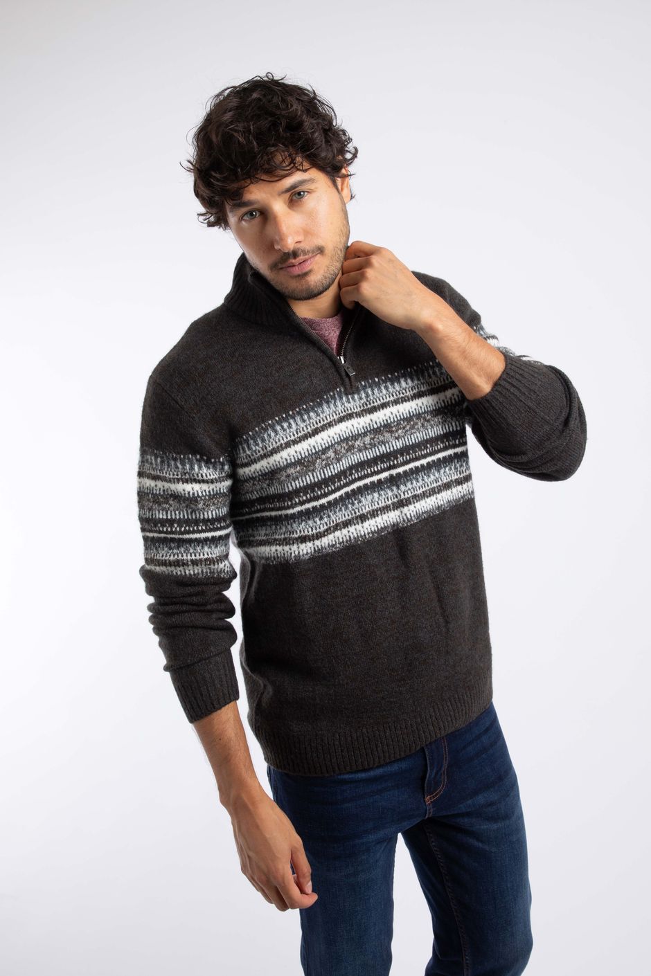 Bertie Fair Isle 1/4 Zip Jumper Black