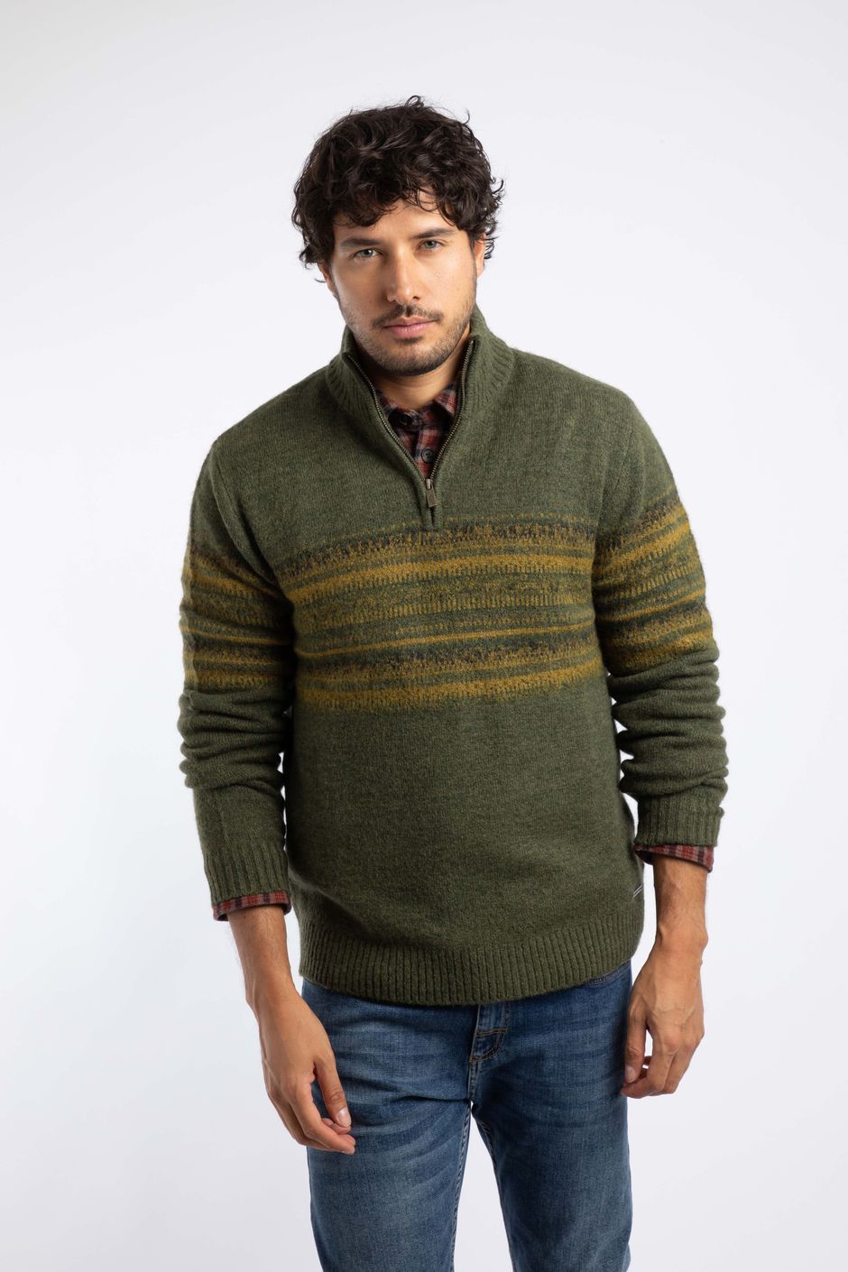 Bertie Fair Isle 1/4 Zip Jumper Winter Green
